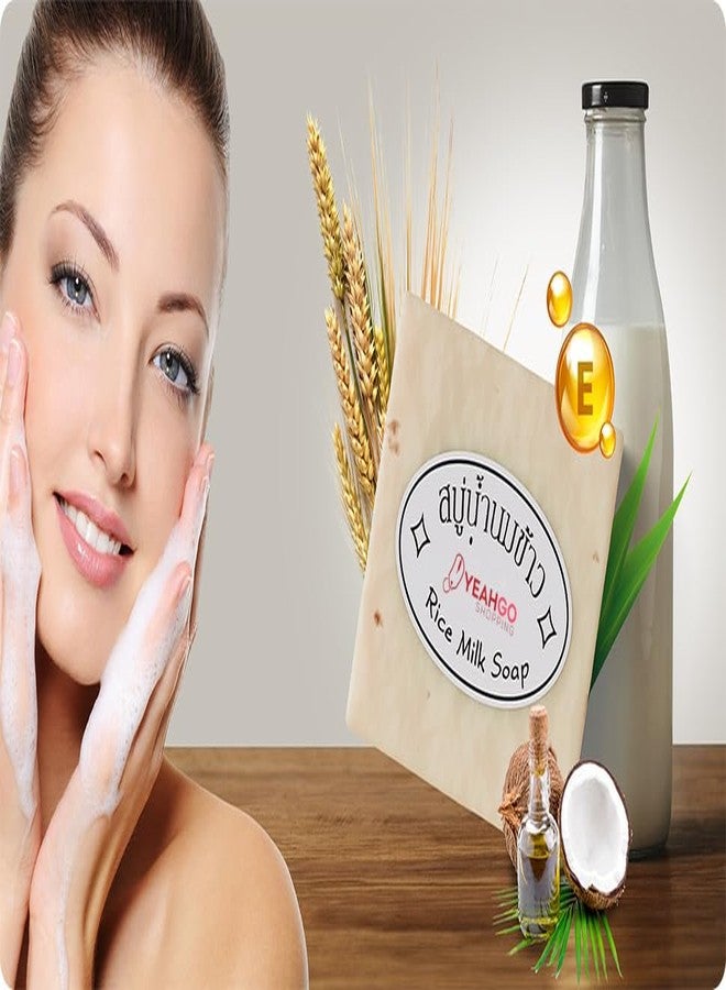Yeahgoshopping 2 Pcs Original Rice Milk Soap Bar Thailand Jasmine 60-65 Grams Handmade Gluta Collagen Douro Jabon Douro Real Fuentes Pourres Grade Moisturizing Organic Made in Thailand (2 Soap Bars) - Image 2